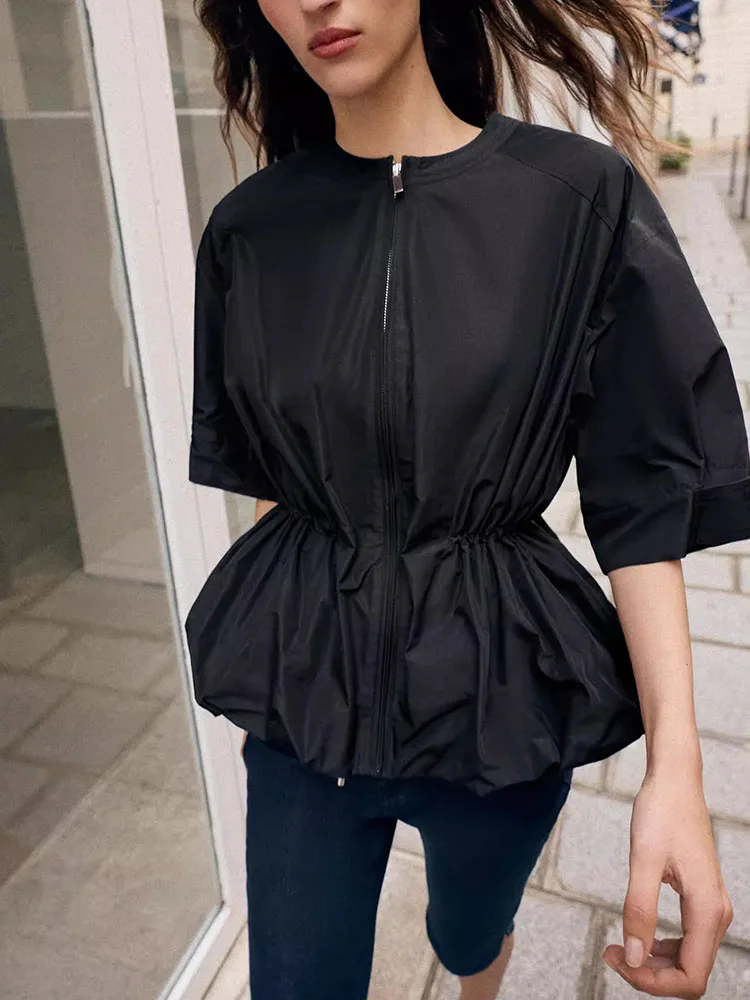 Fashionable round Neck Puffy Hem Short Sleeve Parka Jacket Women's Summer New Arrival Casual Stylish Outerwear