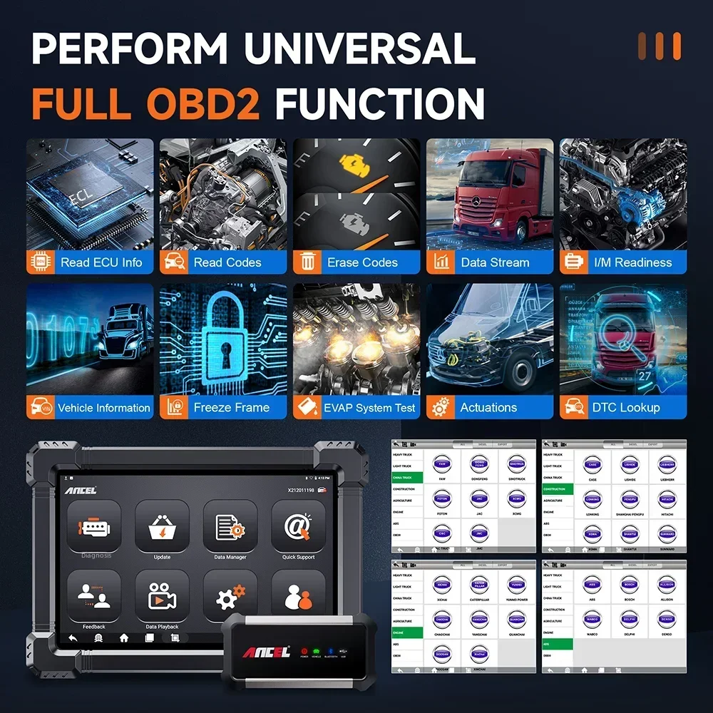 2024 ANCEL X7 HD Тяжелый грузовик диагностический инструмент TPMS D.PF Выдержка ABS SAS ECU сброс масла полная система OBD2 грузовой сканер 24 В/12 В