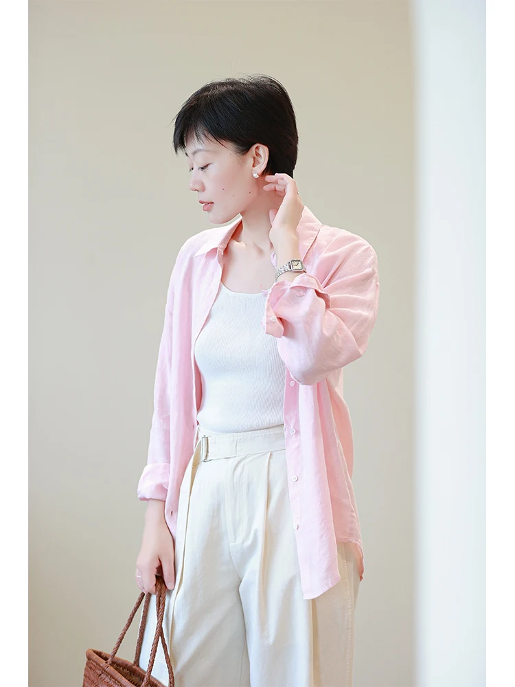 

Women's Summer New Lightweight Breathable Sun Protection Long Sve irt Cotton Linen Loose Fit Regular Length Button down