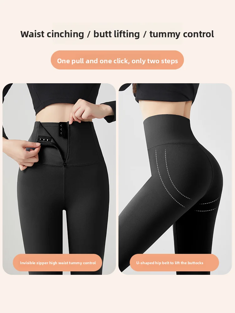 Spodnie do jogi z wysokim stanem, ocieplane, z podszewką z skóry karłowatej, damska odzież zimowa, ciepła warstwa bazowa, modelujące pośladki.