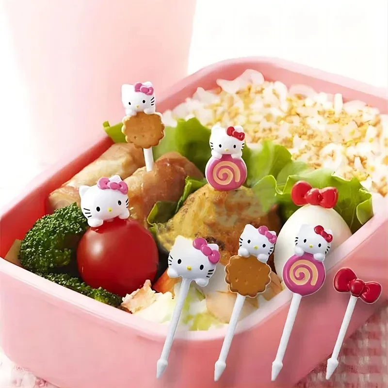 10Pcs Hello Kitty Sanrio Things Plastic Sandwich Sign Children Cute Fruit Fork Party Snack Forks Kawaii Festival Supplies