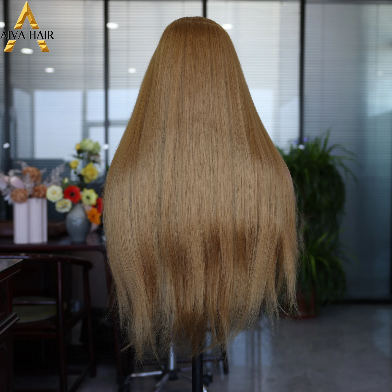 Aiva 28 Inch 180 Density Synthetic Front Lace Wig Straight Hair Cosplay Party Wig Transparent Lace High Temperature Resistant