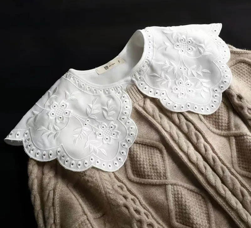 New Embroidered Lace Shirt Fake Collar For Shirt Dickey Collars Solid Shirt Lapel Top Womens Collar White Dickie Girls Clothes