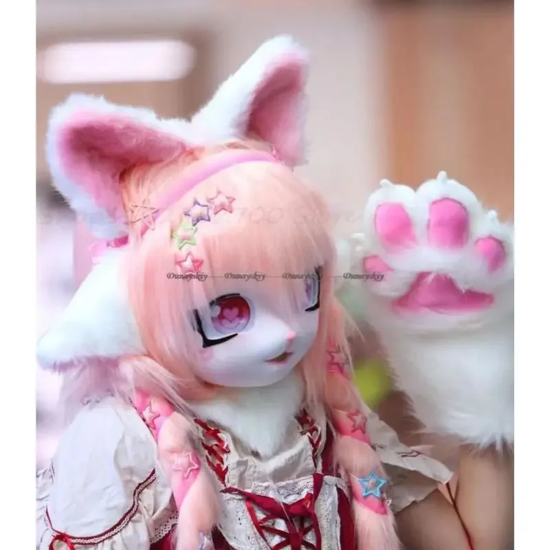 ليلي 123 رؤساء الحيوان Fursuit Kigurumi فروي فتاة تأثيري دمية الأرنب القط ازياء يمكن ارتداؤها كيغ سماعات الحيوان
