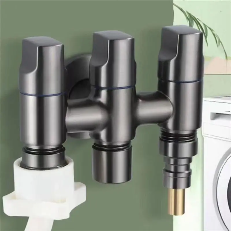 AT63 3 Way Angle Valve, 2 Pack Stainless Steel Diverter Valve One Inlet Three Outlets for Home Commercial