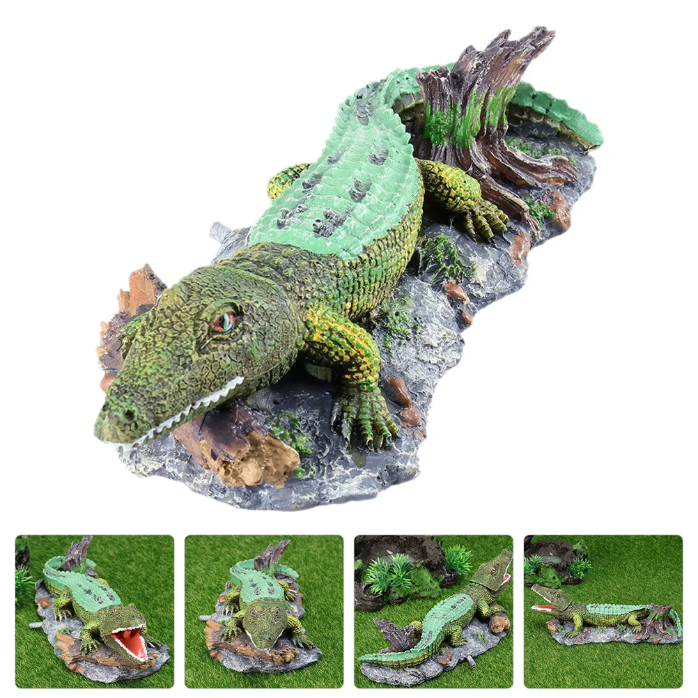 

Realistic Crocodile Aquarium Ornament Air Bubbler Resin Fish Tank Decoration Natural Looking Landscape Prop Underwater Scene