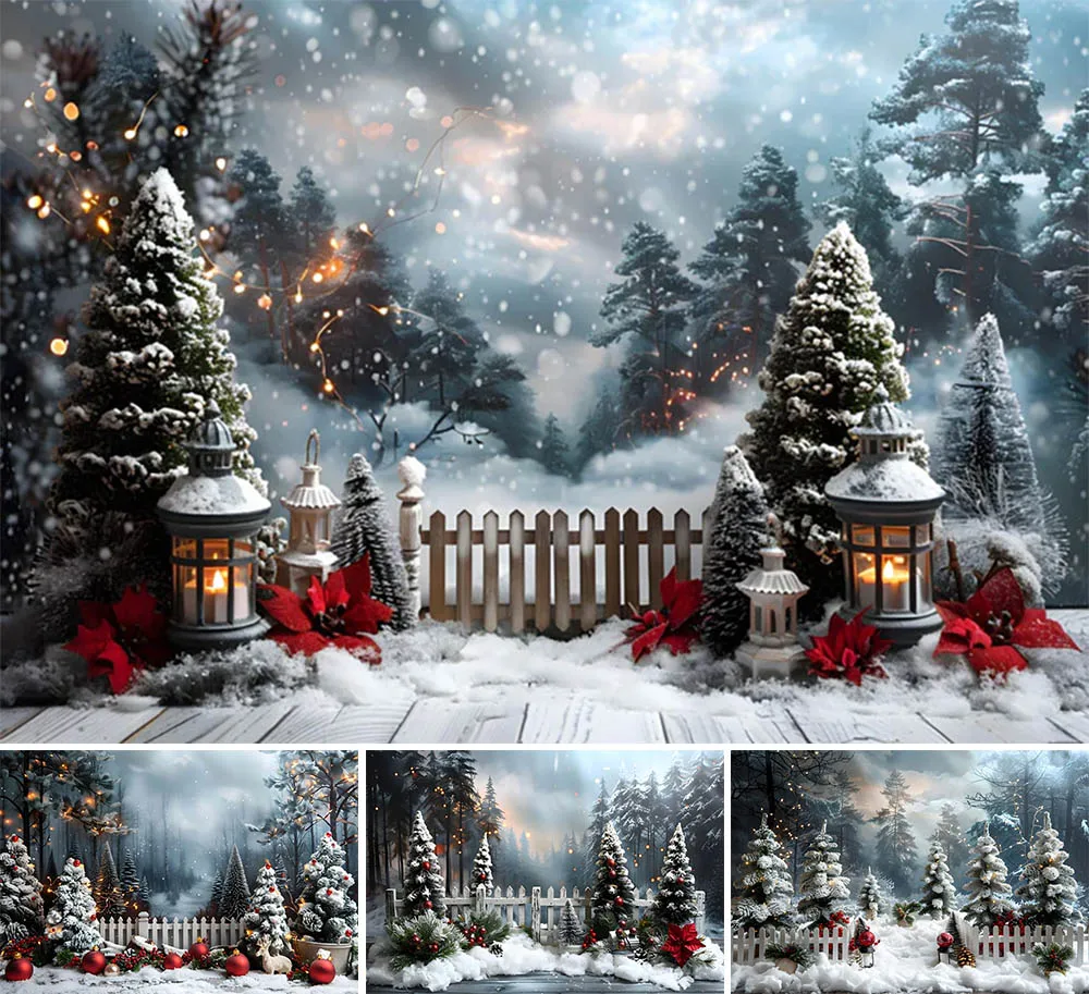 

Mehofond Winter Christmas Pine Forest Snow Scenic Photo Background Family Portrait Xmas Tree Glitter Photography Backdrop Studio