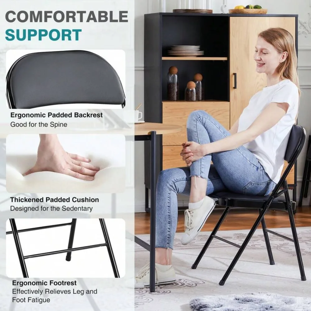 Folding Chair 4 Pack Leather Padded Folding Chairs Sturdy Metal Frame Foldable Chairs for Indoor Outdoor Use Easy to Store and Carry Comfortable Seating for Home Office Party Events Dining Camping view 8