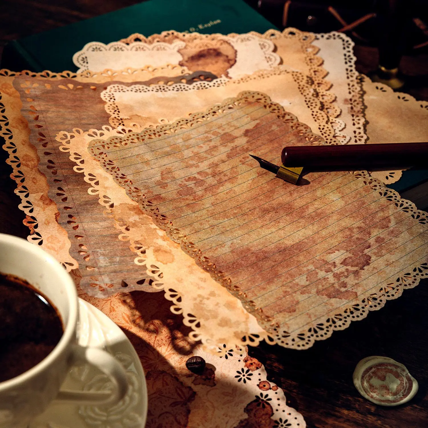 10 pcs Large size Lace lace Retro Decorative paper Writing and scribbling paper handmade DIY Scrapbooking Background paper