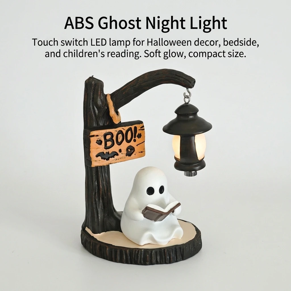 1 Pack Ghost Night Light Cute ABS LED Reading Lamp for Halloween Decor Kids Bedroom Bedside Table Soft Glow Gift