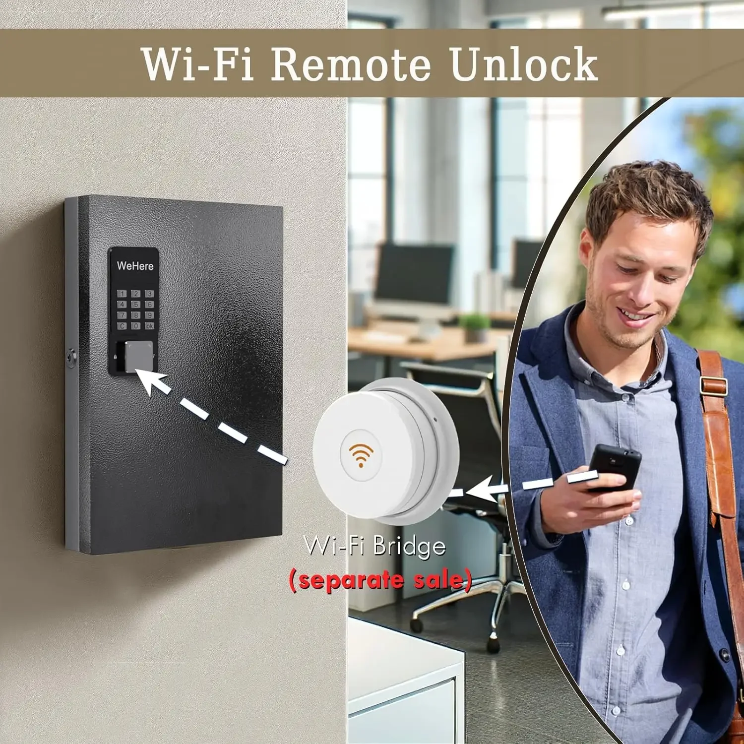 WeHere 32 Key Safe Box, Intelligent Wall Mounted Key Storage Cabinet,OTP/APP Bluetooth/fixed Code Unlocking Key Management Safe