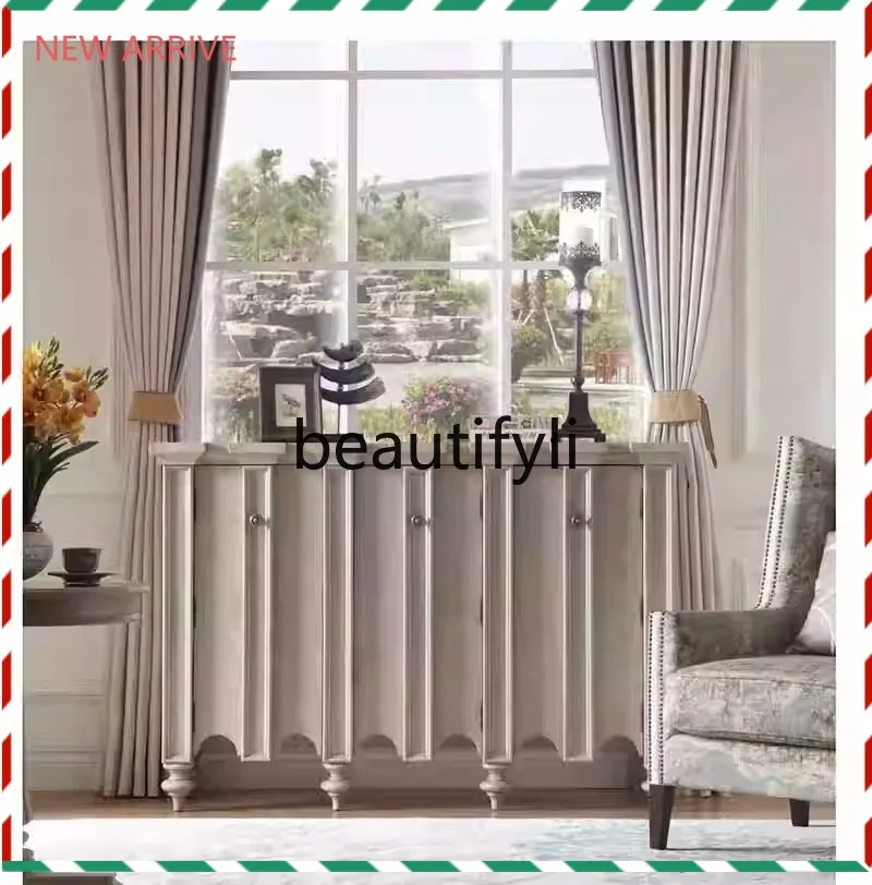 

D2520 American Style Wine Cabinet Display Entrance Decorative Cabinet Solid Wood Vintage Storage Cabinet Antique Sideboard