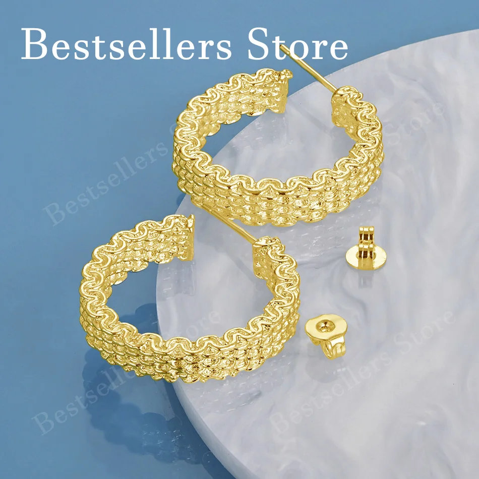 Exquisite 18K Gold-Plated Multi-Layer Woven C-Shaped Stud Earrings – Stylish Women's Jewelry for Weddings and Parties
