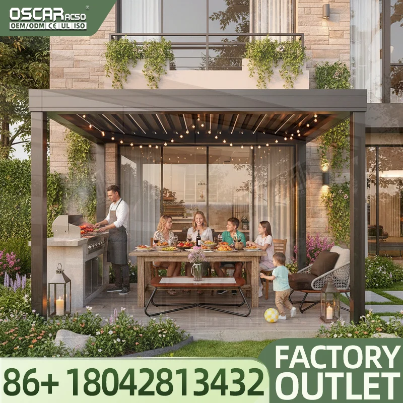10x10ft 10x13ft 13x13ft 13x19ft Outdoor Garden Waterproof Aluminium Louvered Gazebo Pavilion Pergola