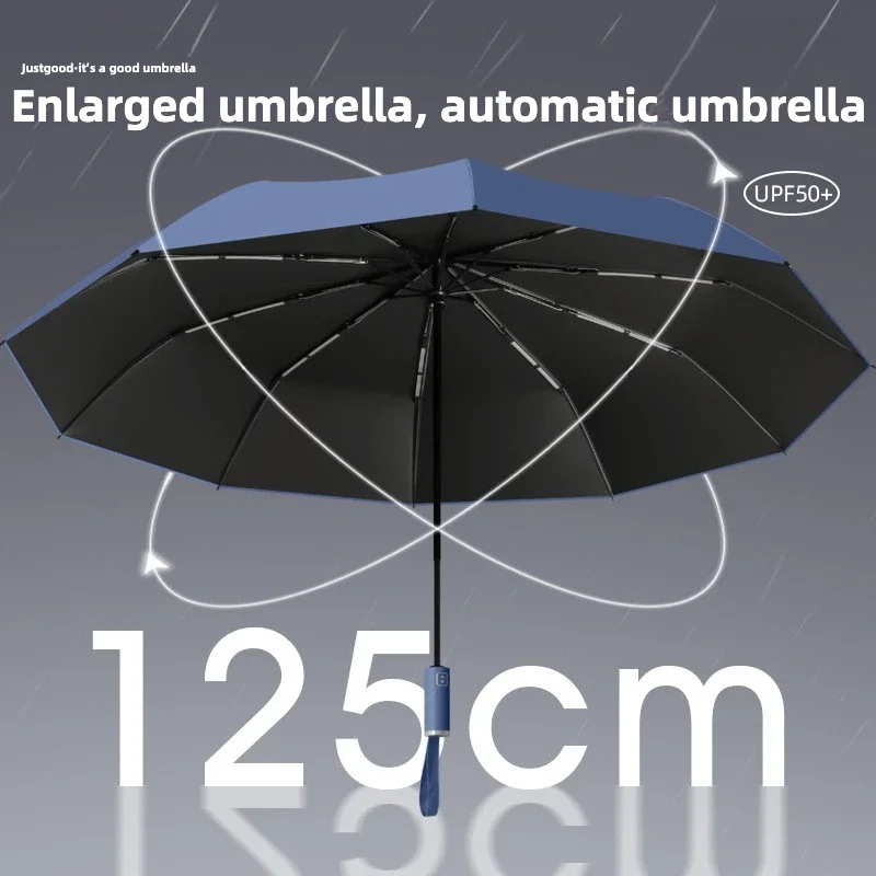 125CM Large Automatic Folding Umbrella, Windproof Strong, Sun UV UPF50+ Protection Rain Umbrellas for Man and Women