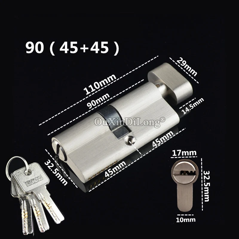 

6PCS Solid Brass European Mortise Door Lock Cylinder 90mm Single Open Door Lock Core Lock Gall Repair Parts+Keys (Key Alike)