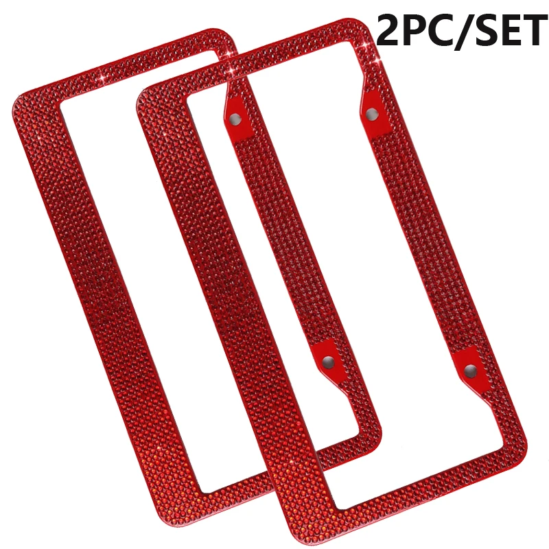 2PC Bling Crystal License Plate Frame Women Rhinestone Diamond Car License Plate Holder for US Standard Vehicle Plate Holder Car