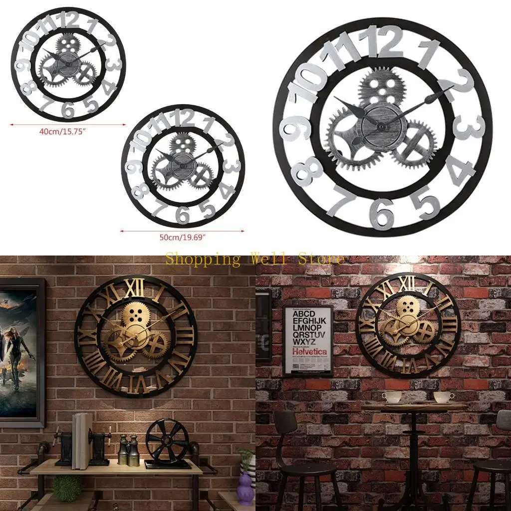 KX4B 40/50cm Vintage Silent Wall Clock Arabic Roman Numeral Pendulum Clocks for Living Room Bedroom Office Home Decor