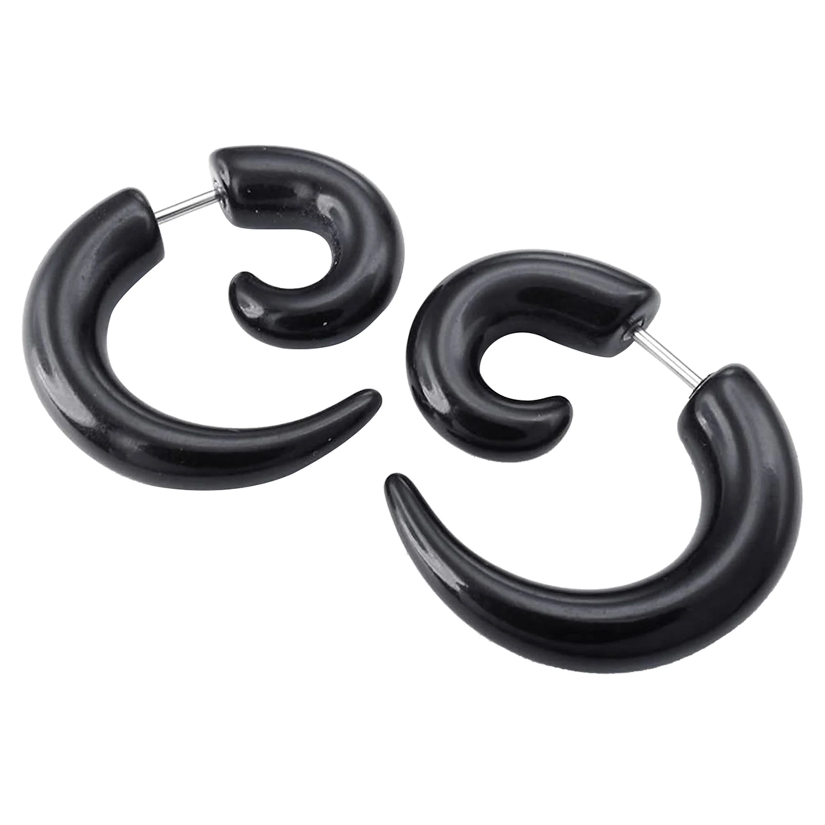 My Home 4X Jewellery Mens Horn Claw Stud Earrings, Cheater Fake Ear Plugs Gauges Illusion Tunnel, Black (With Gift Bag)