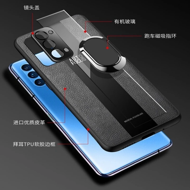 Magnetic Ring Phone Case For Oppo Reno 8 Lite 5G Luxury Leather Cover For Oppo Reno 8Z 7Z 7Lite Silicone Shockproof Bumper Funda