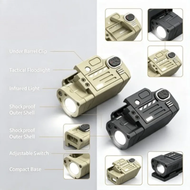 Handheld Pistol Desktop Display Ornament 2-in-1 Dual Light Under Mount Clip Even Stable Dual Light Output