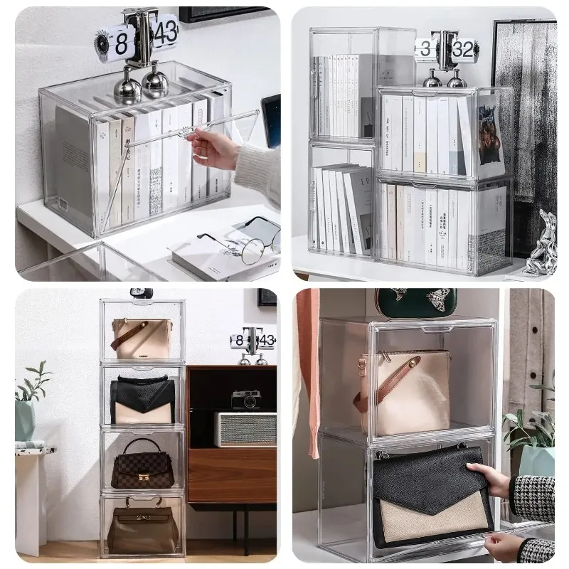 Y59A Acrylic Display Case with Magnetic Door Stackable Display Box for Collectibles, Book, Cosmetic, Figures Showcase