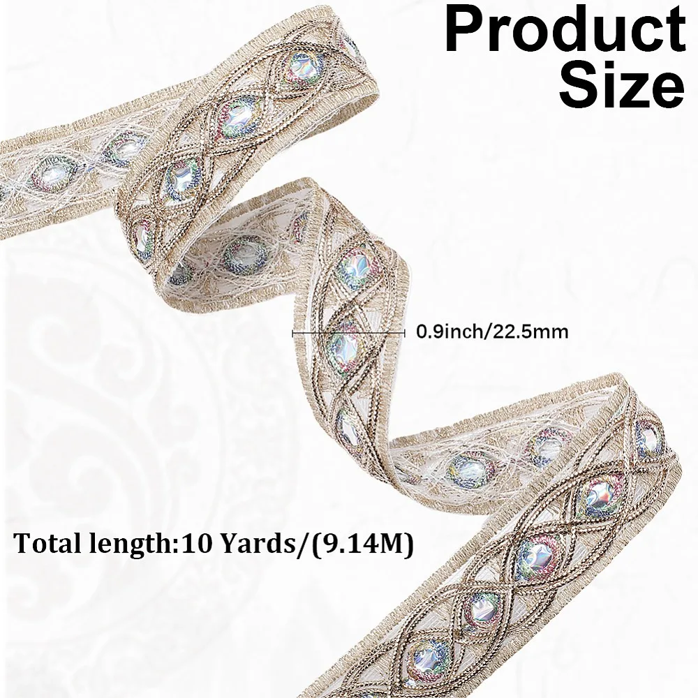 Polyester Embroidery Paillette Ribbon Clothes Accessories Tan 7/8 inch(22.5mm)