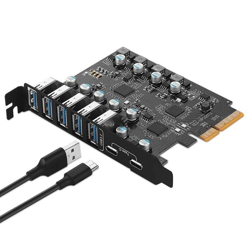 Pcie USB 3.2 Card Expansion USB-A 5X USB-C 2X PCI Supper Speed-USB 3.2 MAX 10Gbps For Desktop PC Host Card