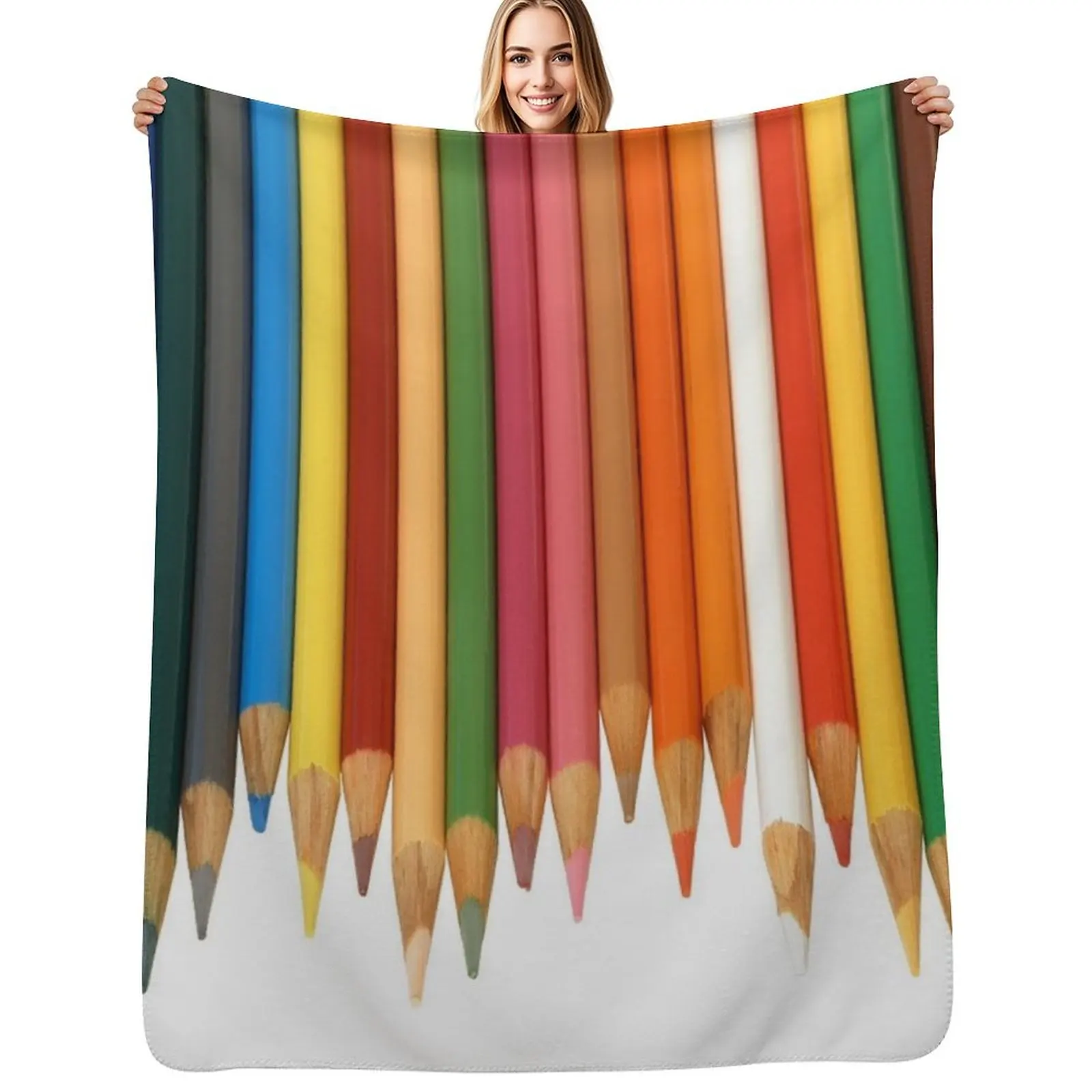 Coloured Pencils Isolated On White Throw Blanket Luxury Tourist for winter Flannels Sleeping Bag Soft Plaid Blankets