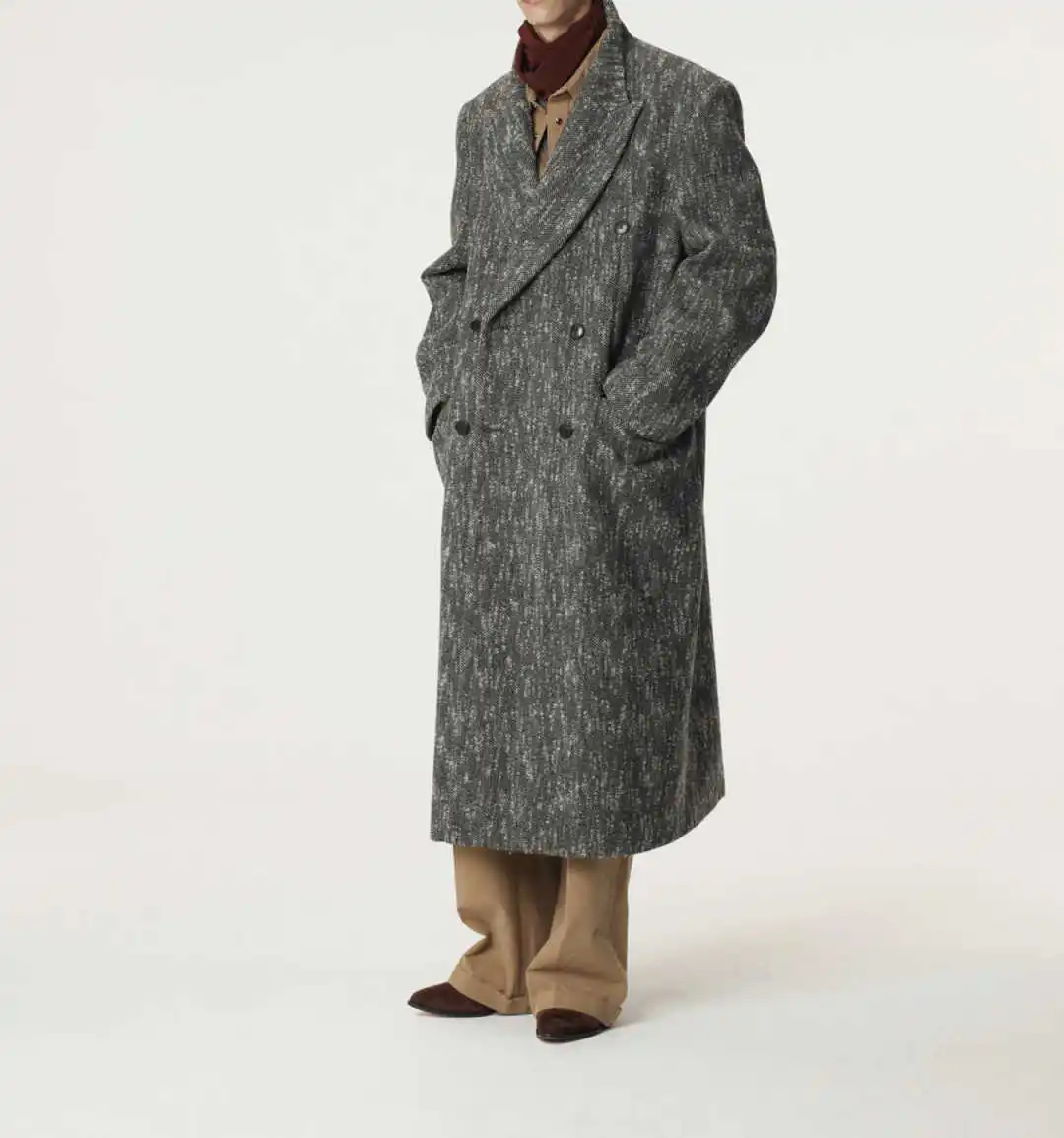 الخريف الشتاء الرجال معطف طويل سميكة الدافئة الصوف يمزج معطف مزدوج الصدر مناسبة عمل عادية مخصصة