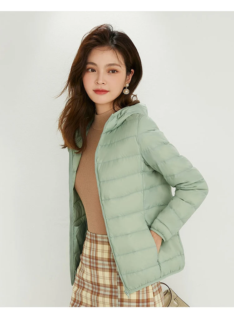 Women\'s Fashionable New Thin Down Jacket with Long Sleeves, Zipper Engine Hooded, Short Coat, cheap shipping cost included