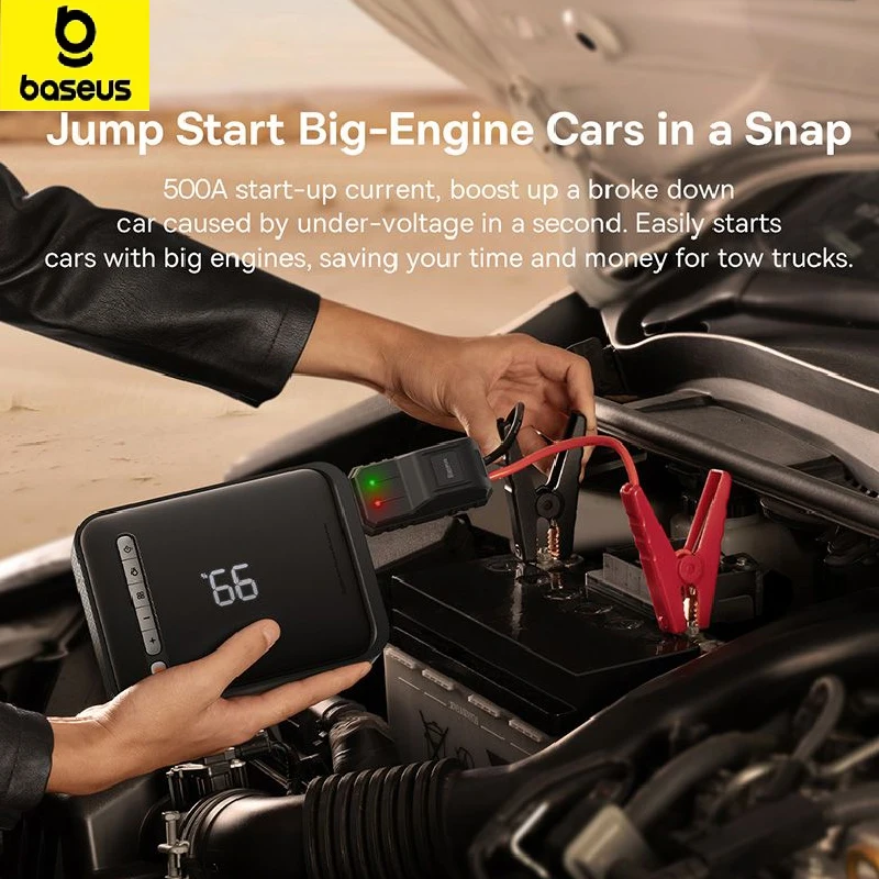 Baseus 2 In 1 Car Jump Starter With Wireless Tire Inflator Pump 1000A Portable Power Station Battery Booster Emergency Device