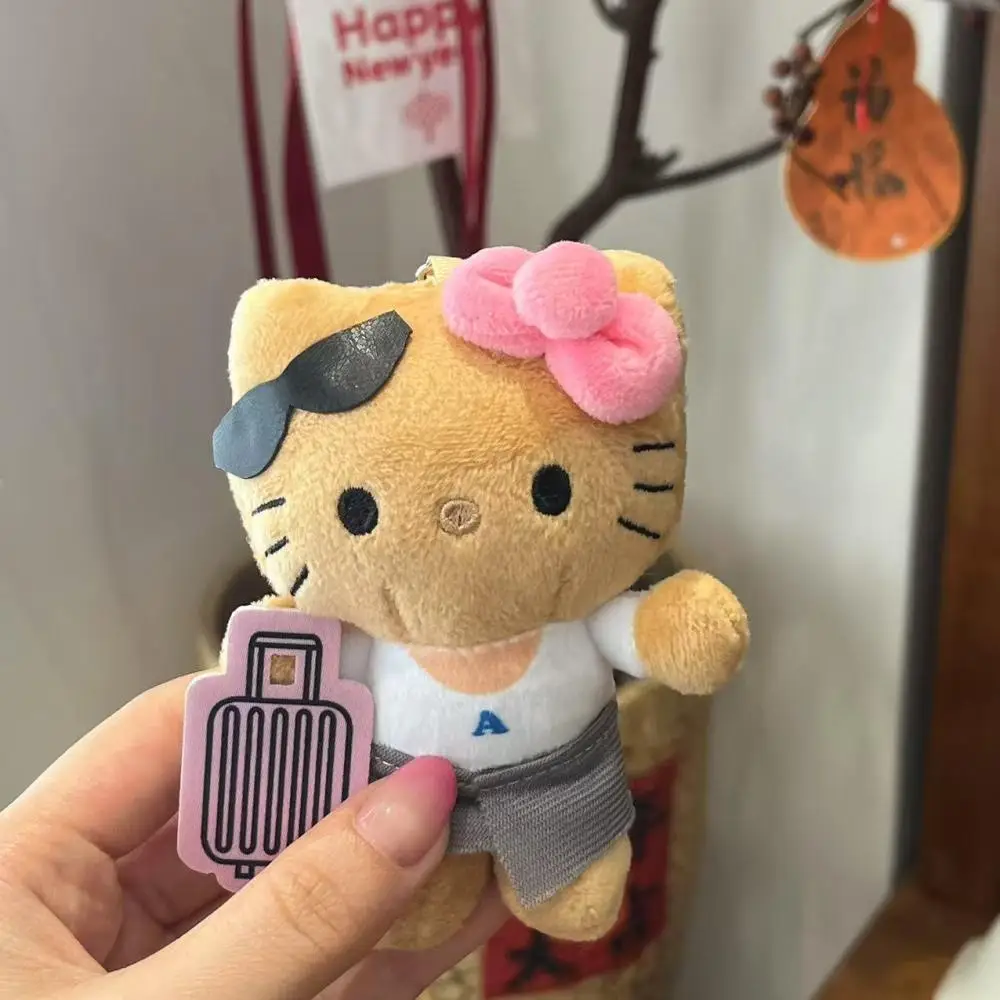 Sanrio Black luggage Kitty Plush doll Leisure vacation style Pendant keychain Children Toys Birthday gifts for boys and girls