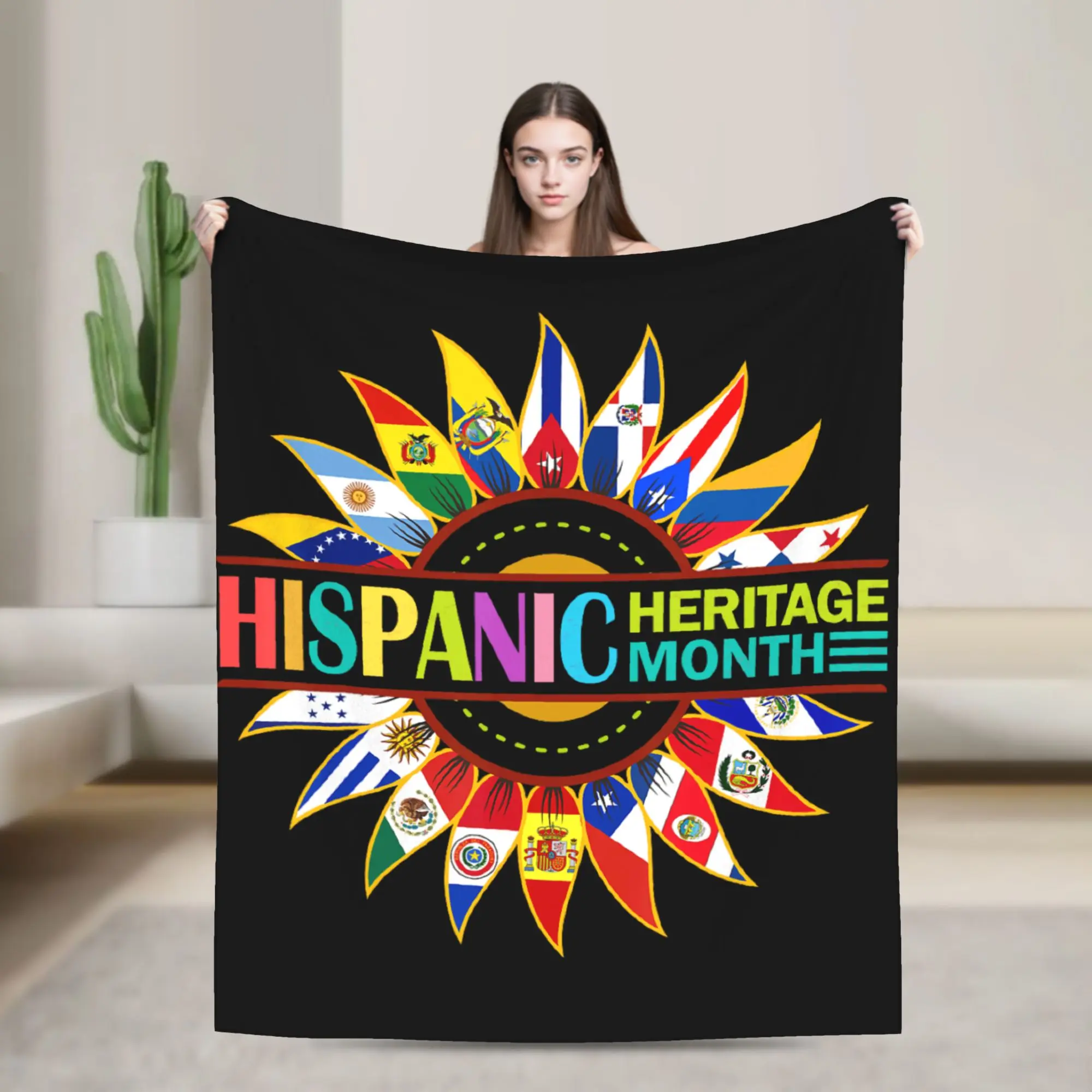 Hispanic Heritage Month Latino Countries Flags Sunflower Warm Soft Blanket  Funny Travel Throw Blanket Bedspread Sofa Bed Cover