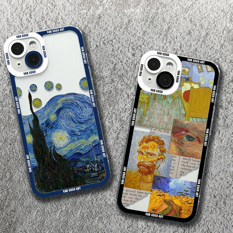 Van Gogh Sunflowers The Starry Night Phone Case For iPhone 16 15 13 11 12 14 Pro Max XS X XR 7 8 14 15 Plus SE2 Soft Clear Cover