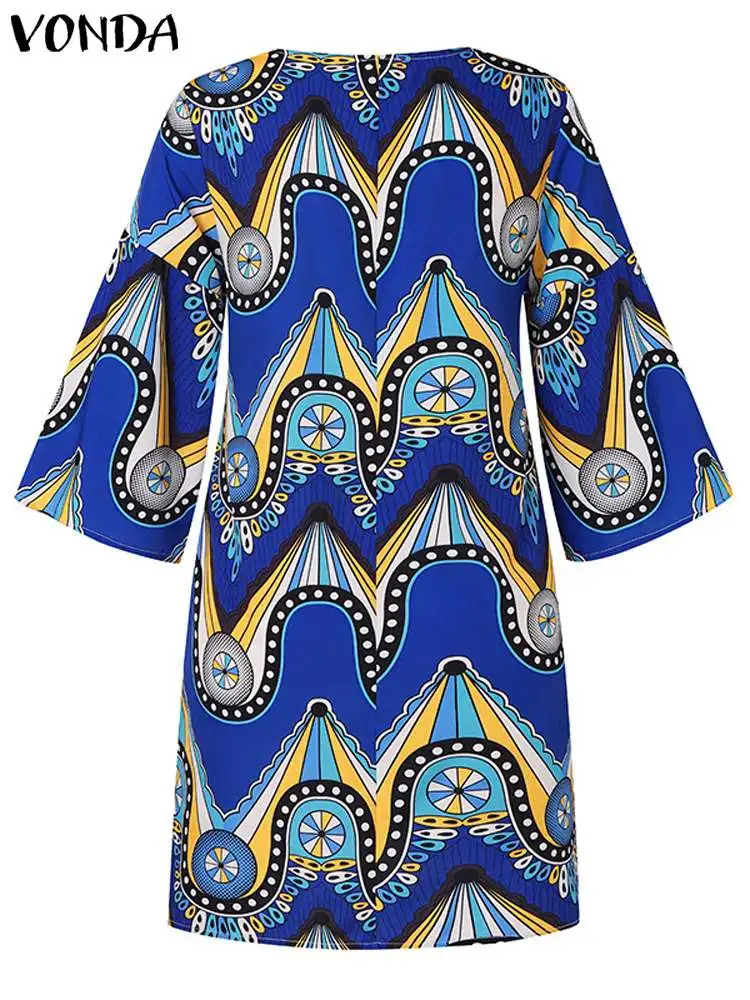 Plus Size VONDA Women Summer Party Mini Dress 2024 Sexy Printed Dress Elegant Office Sundress Beach Vestidos Casual Loose Robe