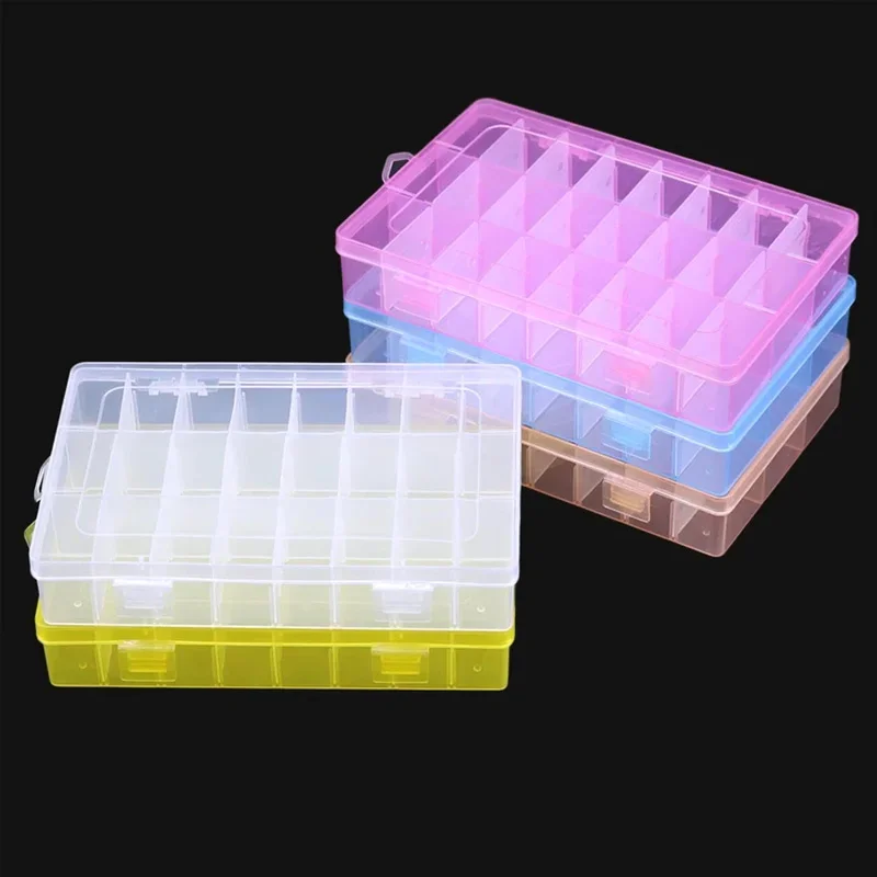 Caja de plástico vacía Separable, contenedor portátil de almacenamiento de herramientas de joyería, gemas, organizador de puntas falsas, 1 caja, 24 ranuras