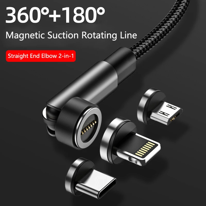 LOERSS 5A Magnetic Suction Cable 540° Rotate Charging Cable 3 In 1 Bend Micro USB Type C Charger Cable for iPhone Samsung Xiaomi