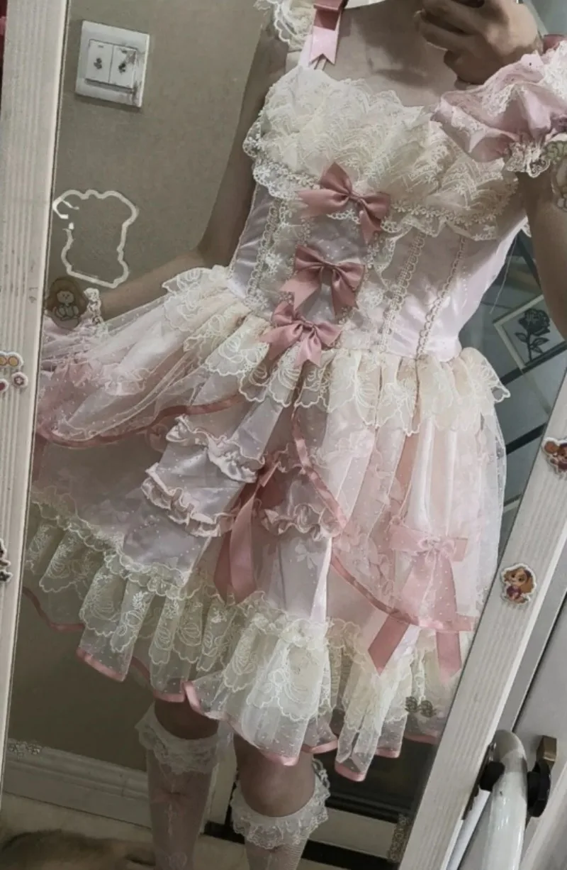 Japanese Style Sweet Lolita Dress Women Fashion Ballet Style Camisole Bow Dresses Vintage Elegant Princess Y2k Clothes
