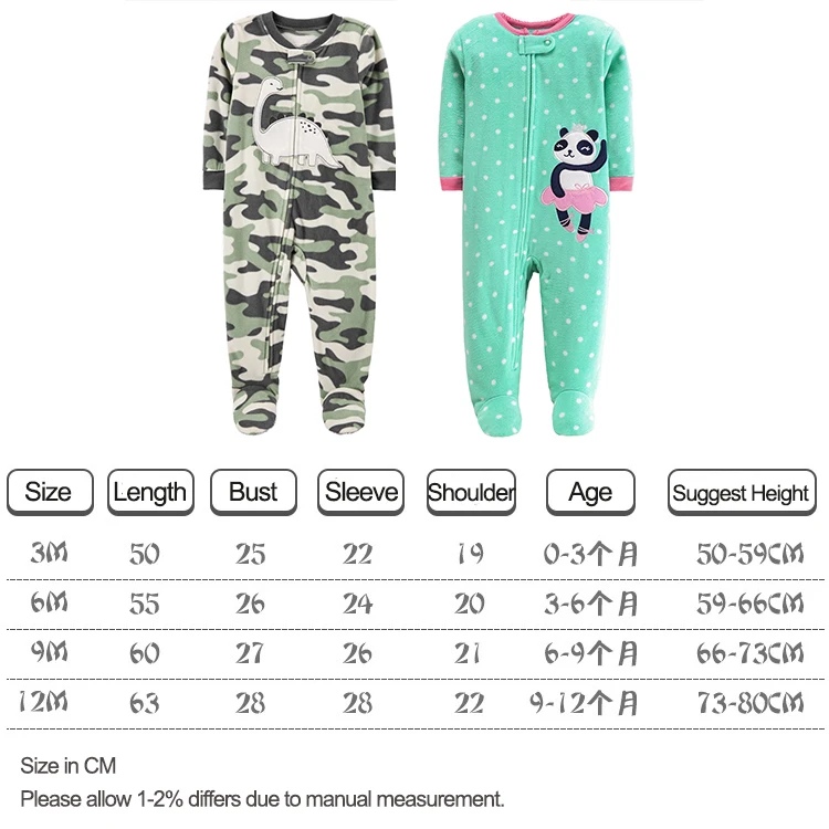 0-12M Baby Fleece Warm Pajamas Winter Jumpsuit Coverall Toddler New Born Boys Clothing Girls Rompers Dinosaur Football Romper