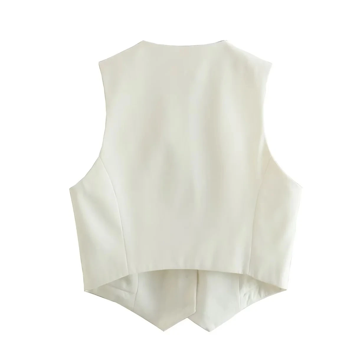 KAOPU ZA Vest Women Cropped Waistcoat Fashion Front Buttons Tops Vintage V Neck Sleeveless Female Outerwear White Chic Vests New