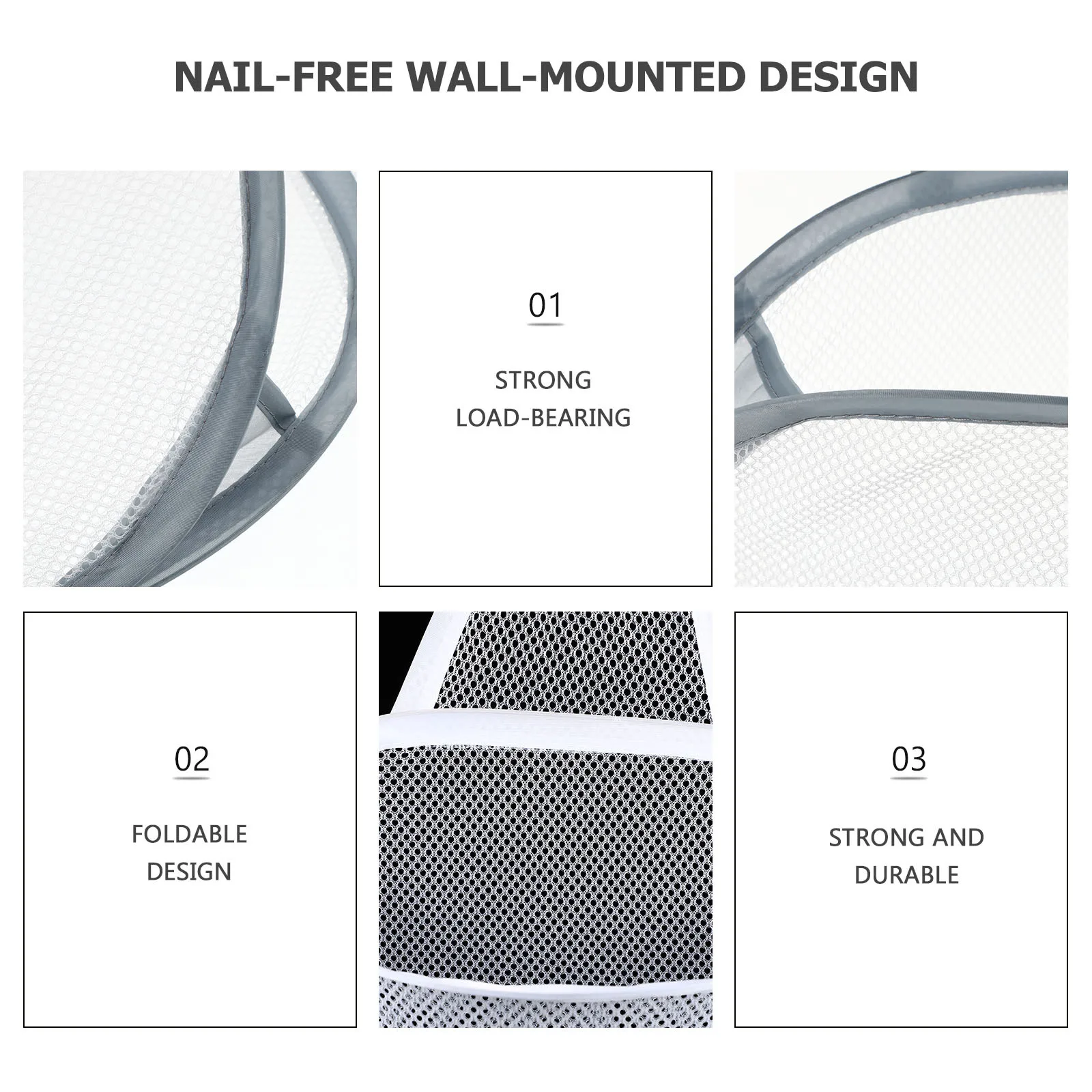 

2Pcs Foldable Hanging Laundry Basket Nail-Free Wall-Mounted Clothes Storage Basket Breathable Mesh Dirty Clothes Organizer