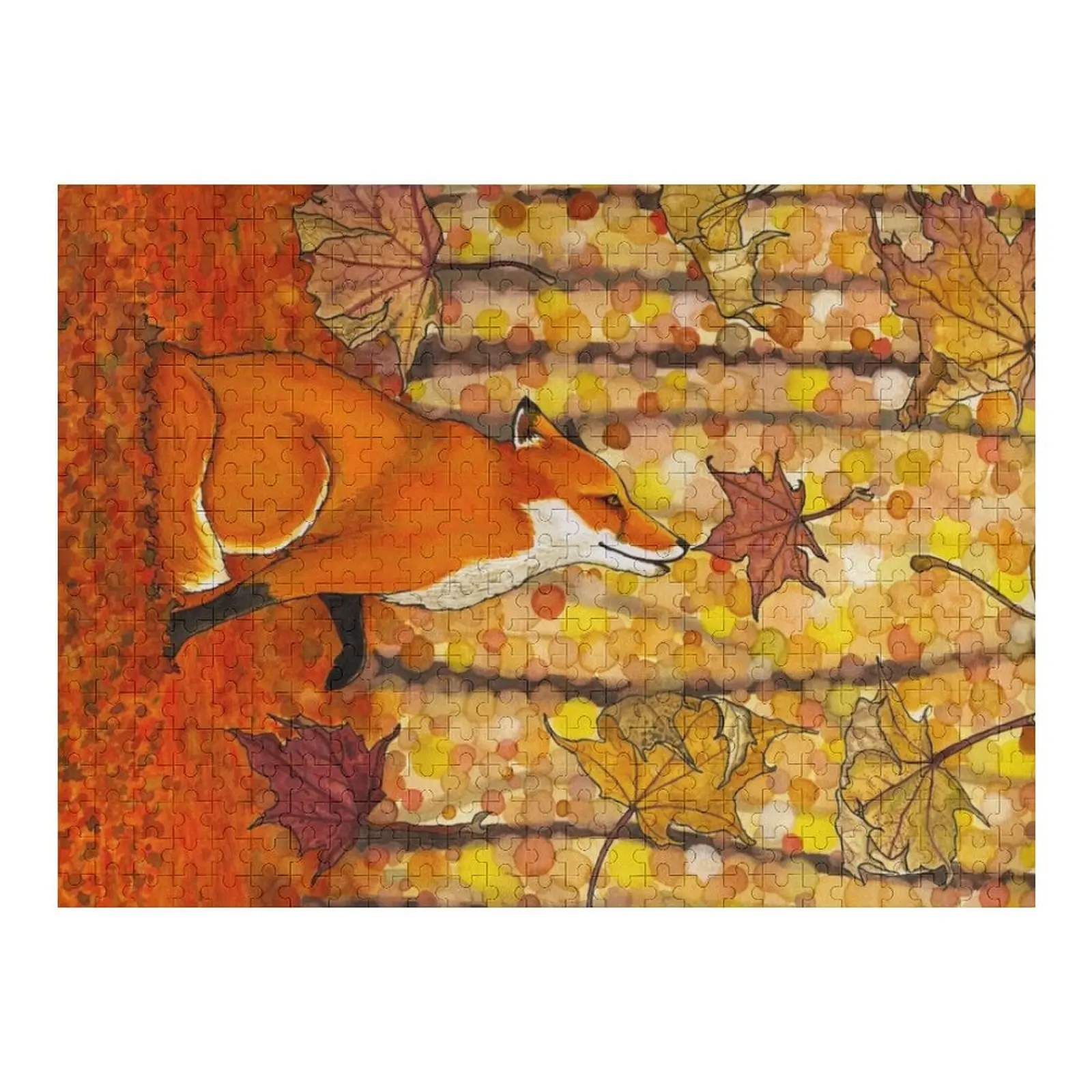 

Красная лиса играет с осенними листьями, головоломка, головоломка, индивидуальные игрушки для детей, персонализированная игрушка, деревянная головоломка с животными