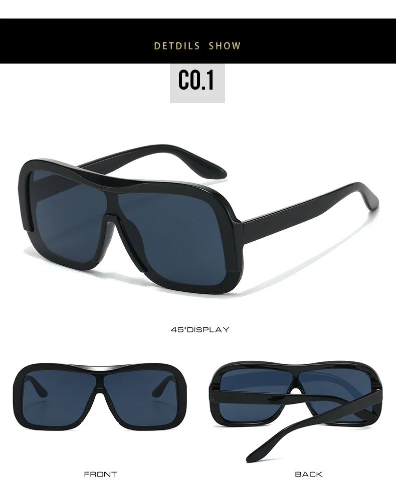 JNPCXI Übergroße Sonnenbrille für Herren, Markendesigner, Pilotenstil, flache Oberseite, große Sonnenbrille, UV400, quadratische Sonnenbrille, Strandbrille – Detail 5