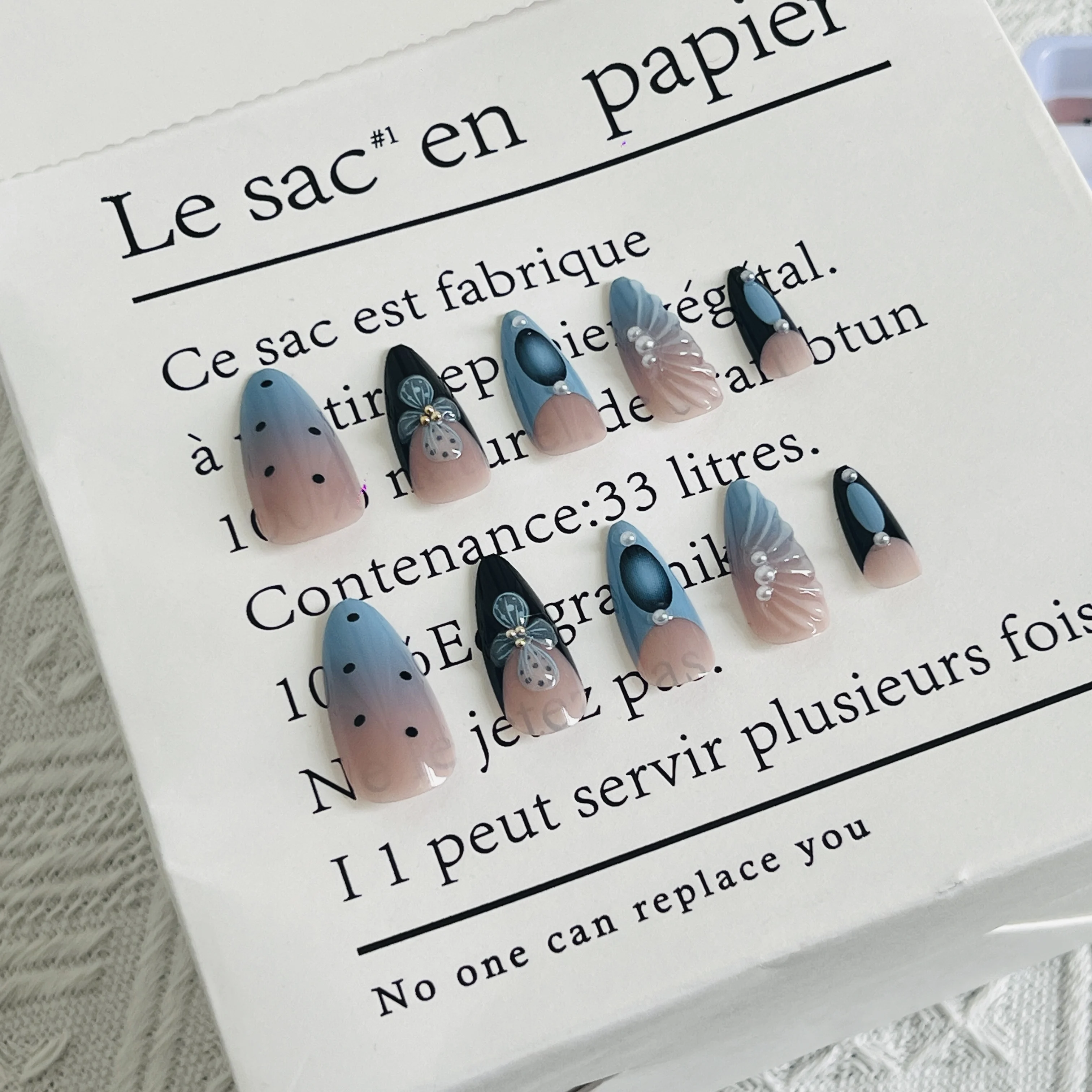 24 قطعة من أظافر الضغط على طراز المحيط الصيفي مع غلاف ثلاثي الأبعاد، تصميمات اللؤلؤ والزهور، طرف مدبب، أحجام متنوعة، قابلة للفصل #3