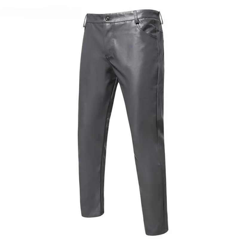 PU Leather Pants Men's Steam Punk Hip-hop Leather Pants Men's Stage Clothing 2024 Men's Leather Pants