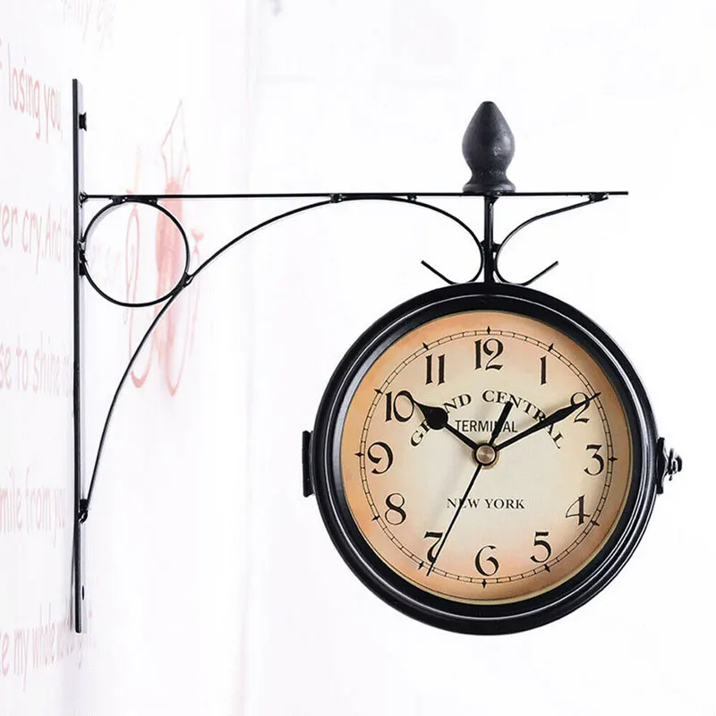 Dual Face Paddington Wall Clock Black Outdoor Garden Decor Wall Clock