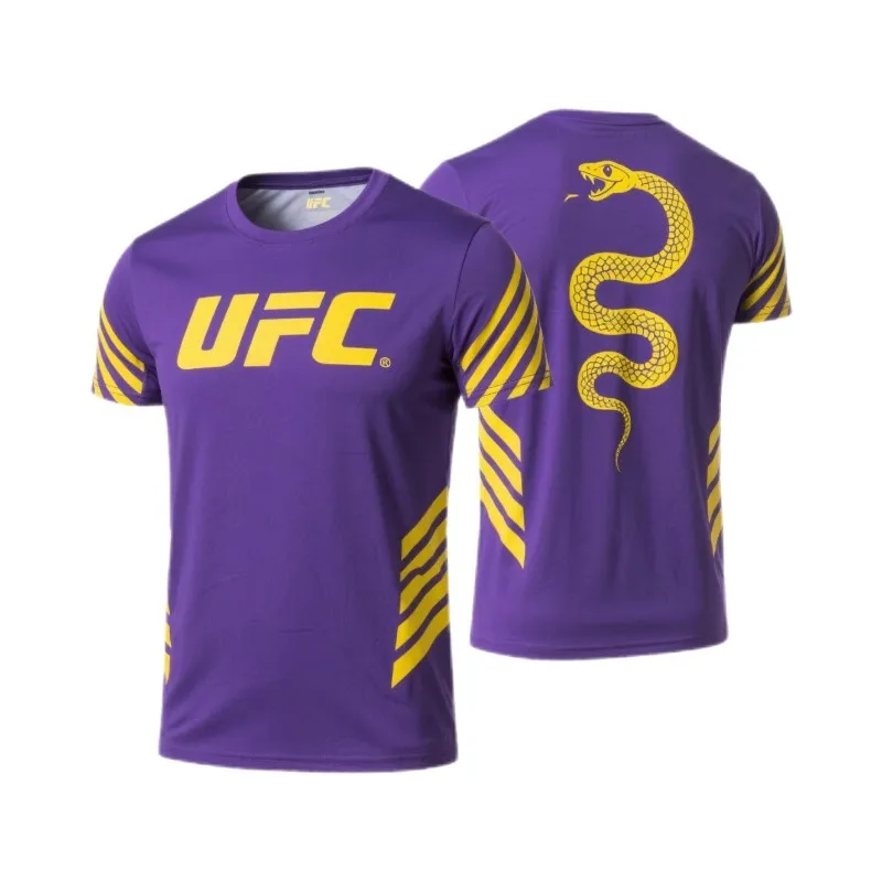 UFC Men's Quick Dry Short Sleeve Digital Print Crewneck T-Shirt MMA Combat Training Gym Breathable Sports Workout Top