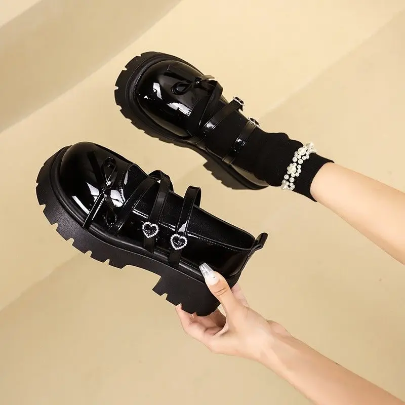 Black Mary Jane Shoes for Women with Bow Platform Woman Pumps Round Toe Slip on Vacation Non Quick Delivery Summer 2025 Popular