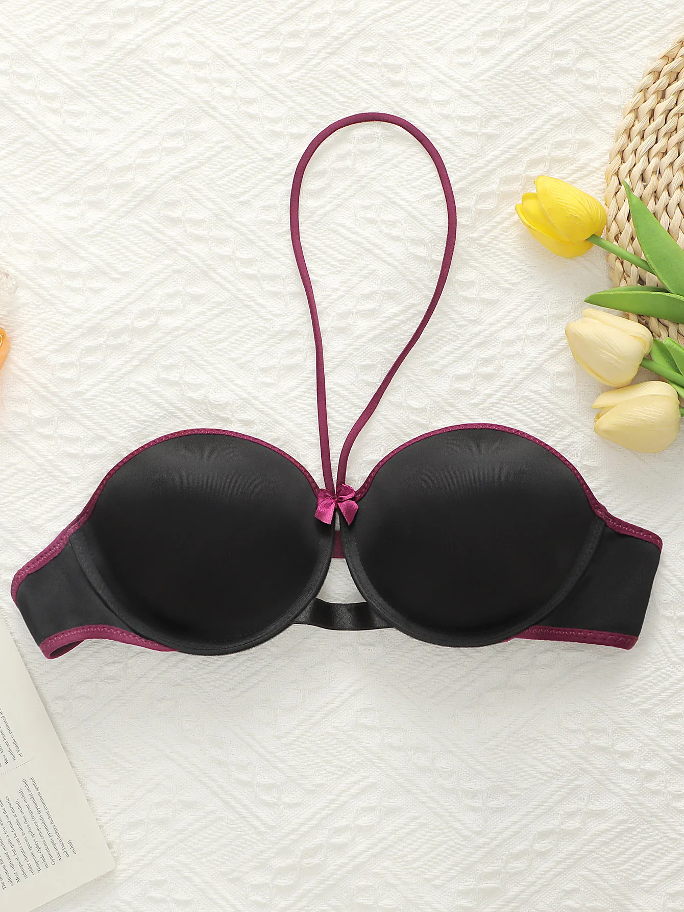 Women's neck hanging embroidered butterfly sexy lingerie with steel ring gathering push up comfortable close fitting bra A2181